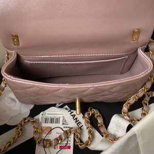Chanel AS4385 Mini Flap Bag Pearl Lambskin Faux Pearl & Gold Metal Pink Iridescent