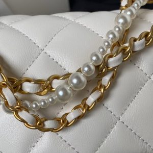 Chanel AS4385 Mini Flap Bag Pearl Lambskin Faux Pearl & Gold Metal White