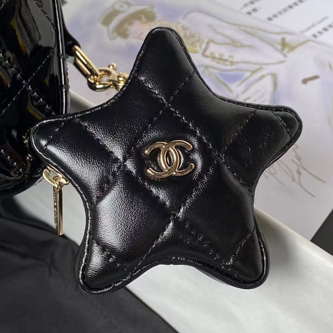 Chanel AS4647 Mini Flap Bag With Star Coin Purse Metallic Calfskin & Gold Metallic Black - Image 2