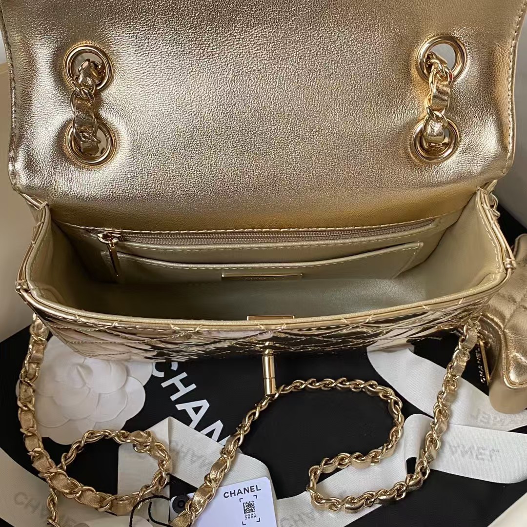Chanel AS4647 Mini Flap Bag With Star Coin Purse Metallic Calfskin & Gold Metallic Gold - Image 6