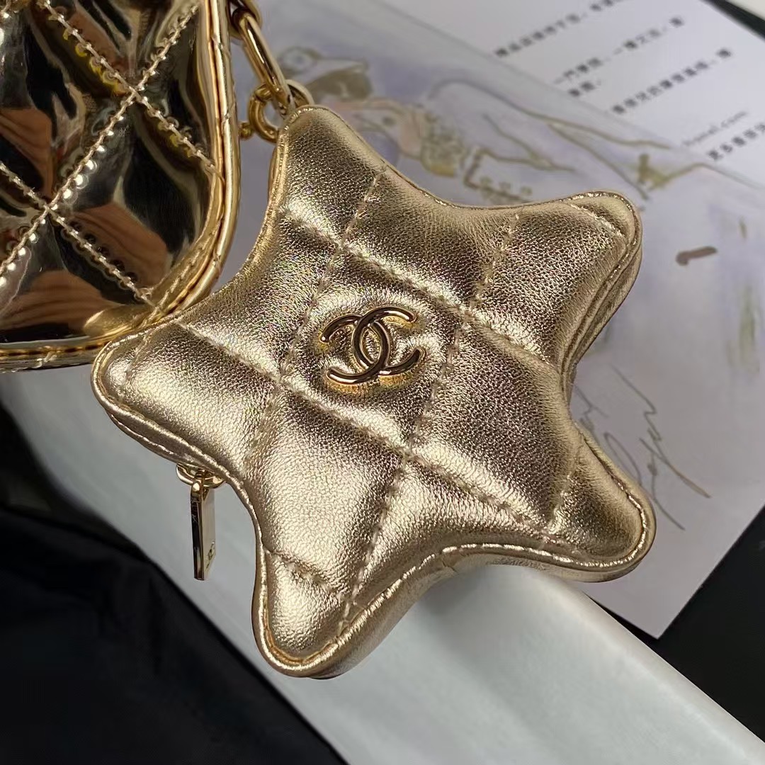 Chanel AS4647 Mini Flap Bag With Star Coin Purse Metallic Calfskin & Gold Metallic Gold - Image 5