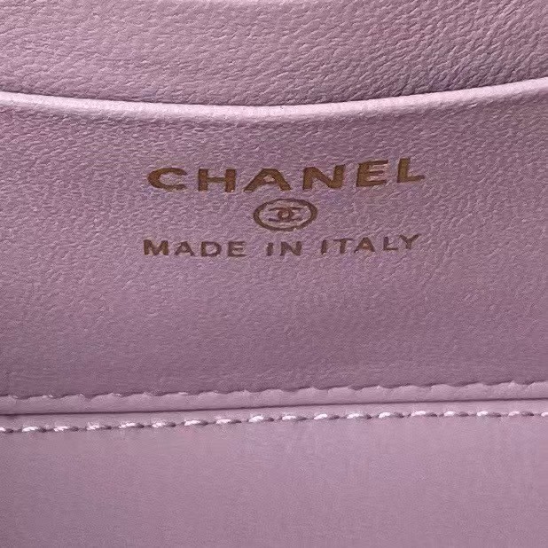 Chanel AP3804 Lambskin Cosmetic Bag With Pearl Handle Pink Purple - Image 6