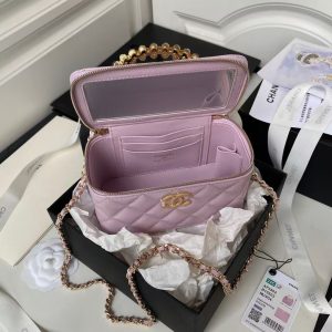 Chanel AP3804 Lambskin Cosmetic Bag With Pearl Handle Pink Purple