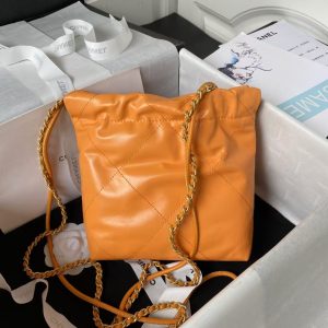 Chanel 22 AS3980 Mini Tote Shiny Calfskin & Gold-Tone Metal Orange