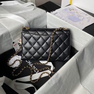 Chanel AS4967 Small Flap Bag Shiny Lambskin Enamel & Gold Metal Black