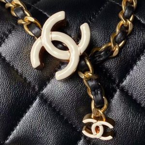 Chanel AS4973 Mini Flap Bag Shiny Lambskin Enamel & Gold Metal Black