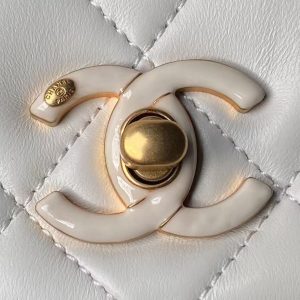 Chanel AS4973 Mini Flap Bag Shiny Lambskin Enamel & Gold-Tone Metal White
