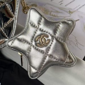 Chanel AS4648 Flap Bag Star Coin Purse Mirrored Calfskin Metallic Calfskin & Gold Metallic Silver