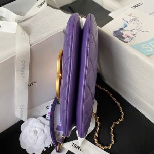 Chanel 24C Vintage Logo Small Quilted Lambskin Shoulder Bag AS4609 Purple