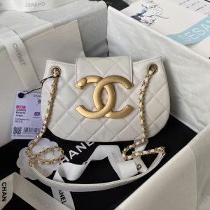 Chanel 24C Vintage Logo Small Quilted Lambskin Shoulder Bag AS4609 White