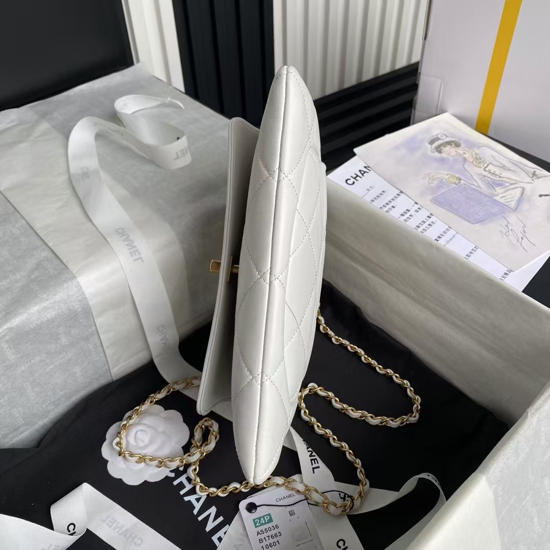 Chanel 24B AS5038 Lambskin Clutch White - Image 3