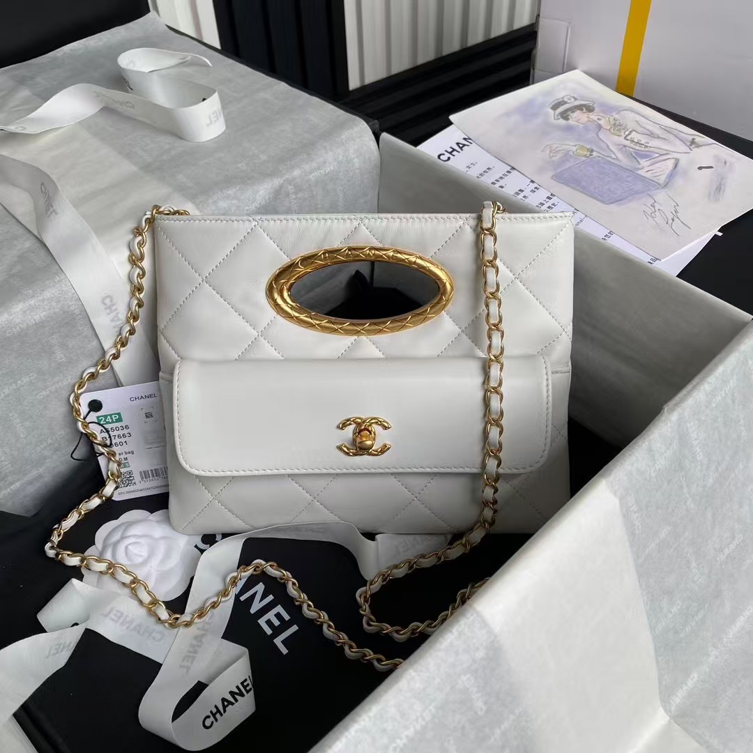 Chanel 24B AS5038 Lambskin Clutch White - Image 2