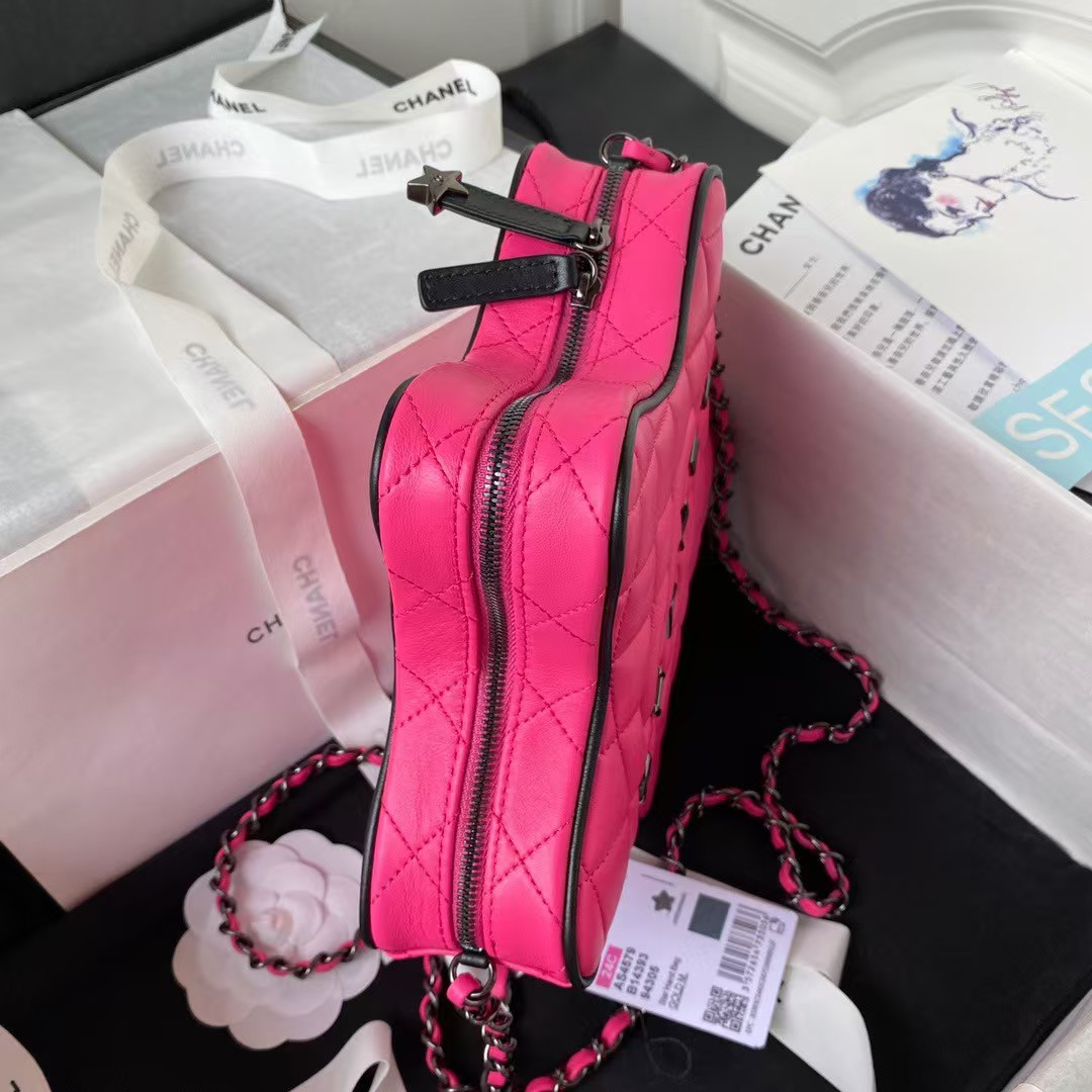 Chanel 24C AS4579 Star Bag Fuchsia and Black Satin Black Metal Hardware - Image 4