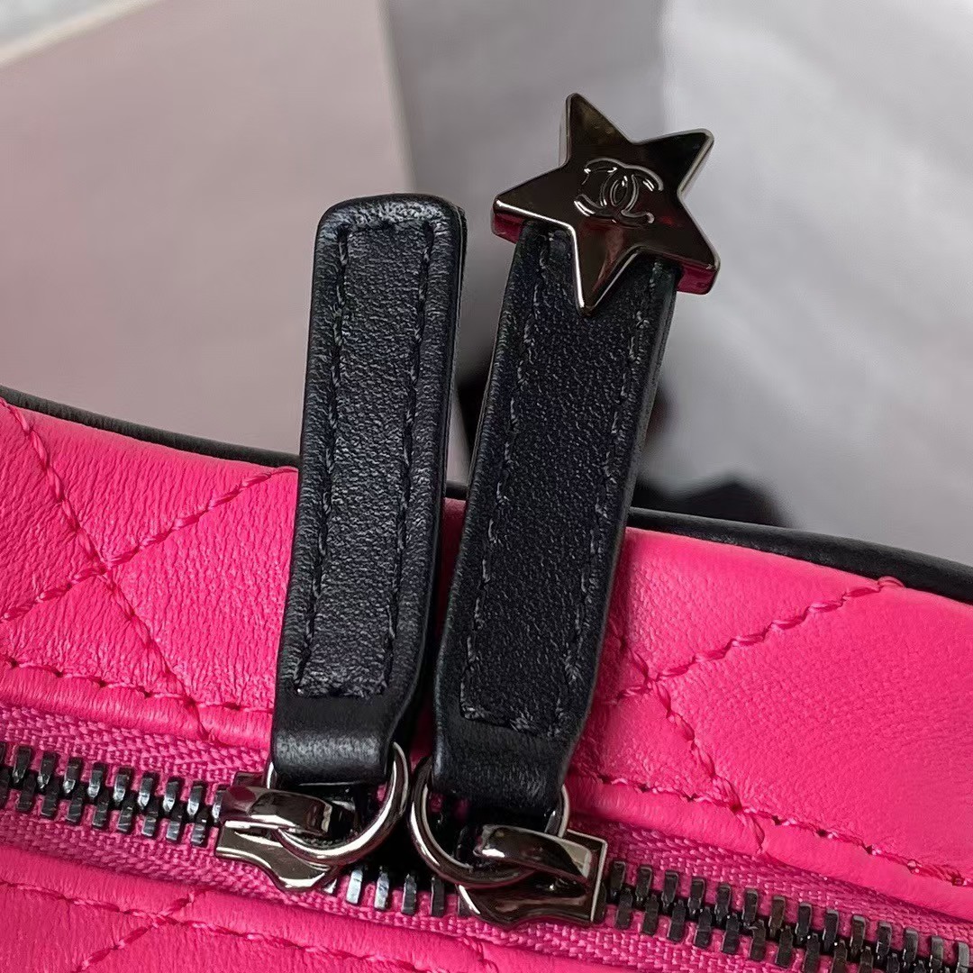 Chanel 24C AS4579 Star Bag Fuchsia and Black Satin Black Metal Hardware - Image 5