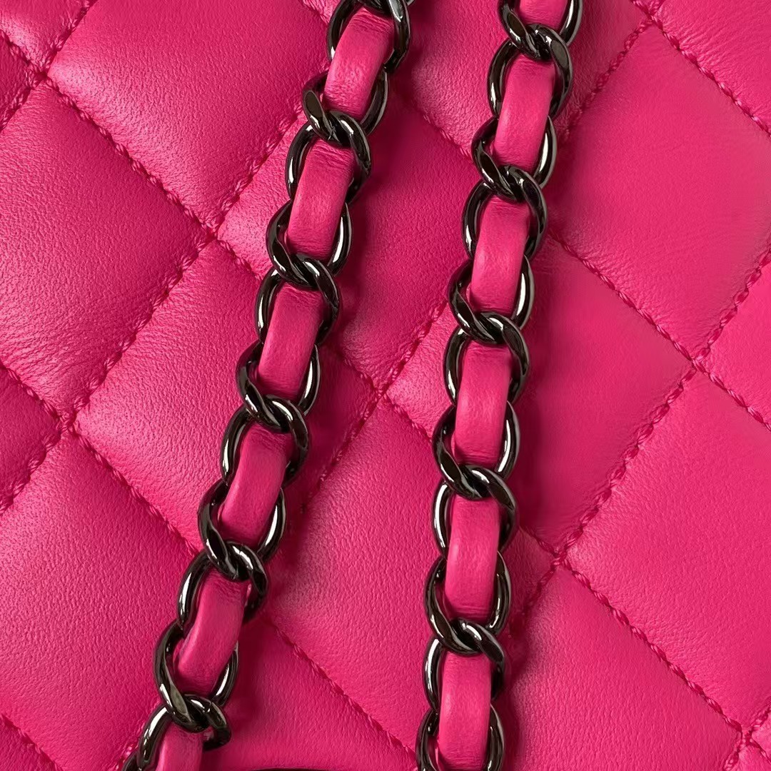 Chanel 24C AS4579 Star Bag Fuchsia and Black Satin Black Metal Hardware - Image 8