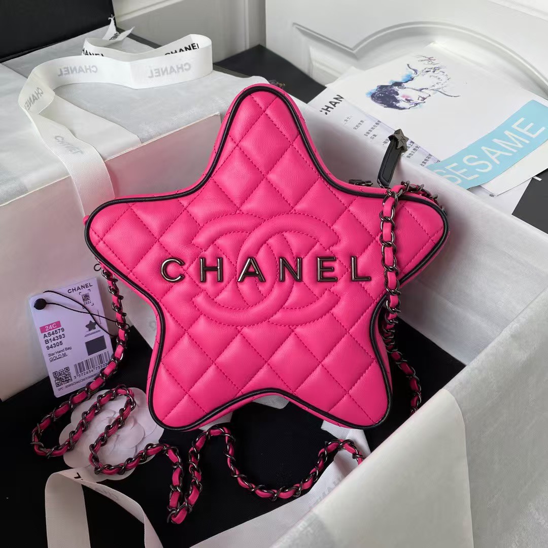 Chanel 24C AS4579 Star Bag Fuchsia and Black Satin Black Metal Hardware - Image 3