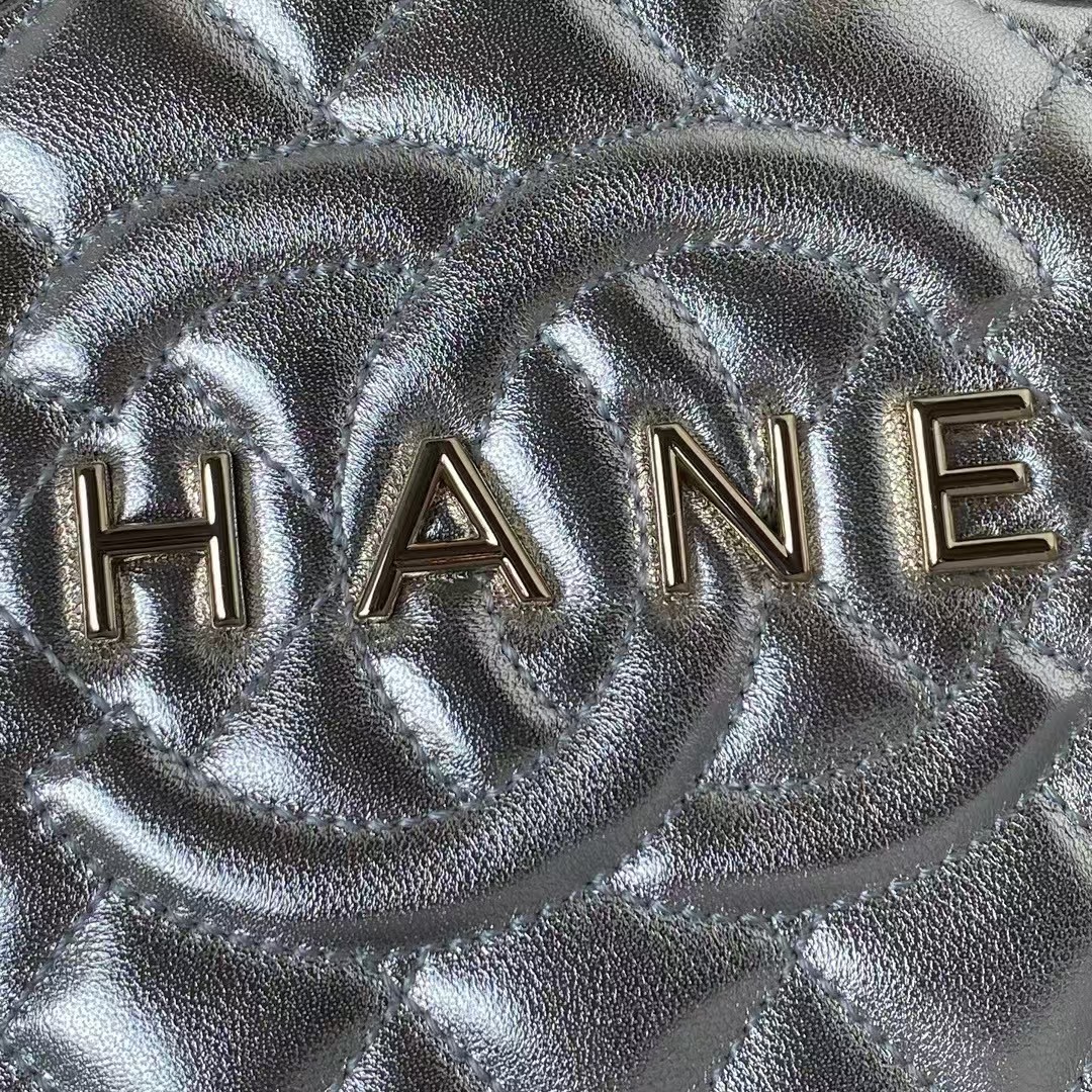 Chanel 24C AS4579 Star Bag Metallic Silver Lambskin Gold Hardware