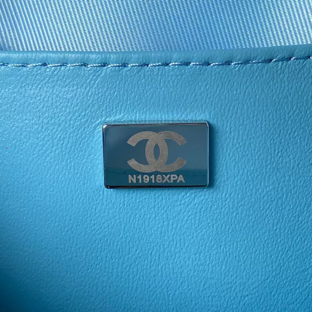 Chanel 24C AS4579 Star Bag Sky Blue and Black Satin Black Metal Hardware