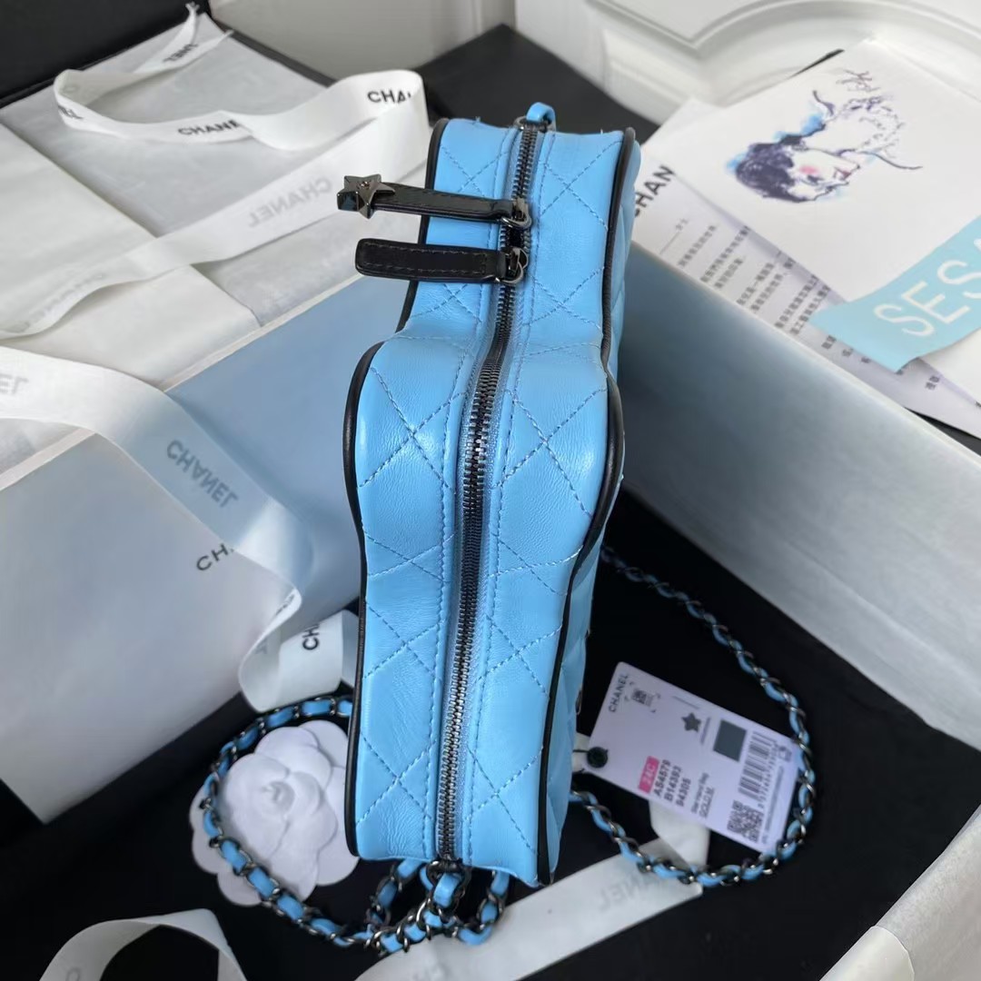 Chanel 24C AS4579 Star Bag Sky Blue and Black Satin Black Metal Hardware - Image 4