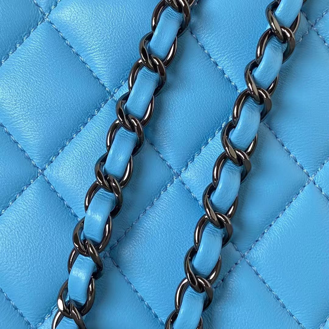 Chanel 24C AS4579 Star Bag Sky Blue and Black Satin Black Metal Hardware - Image 6
