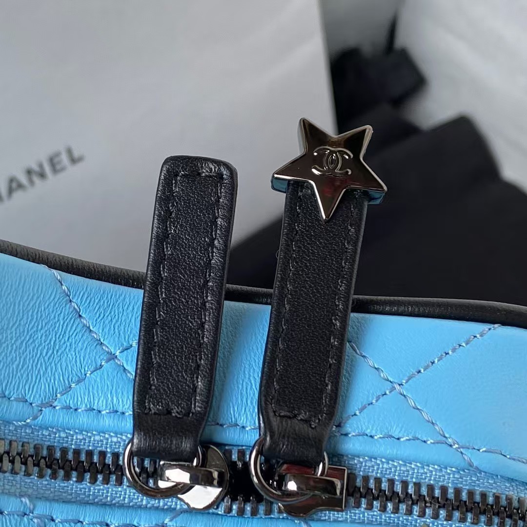 Chanel 24C AS4579 Star Bag Sky Blue and Black Satin Black Metal Hardware - Image 8