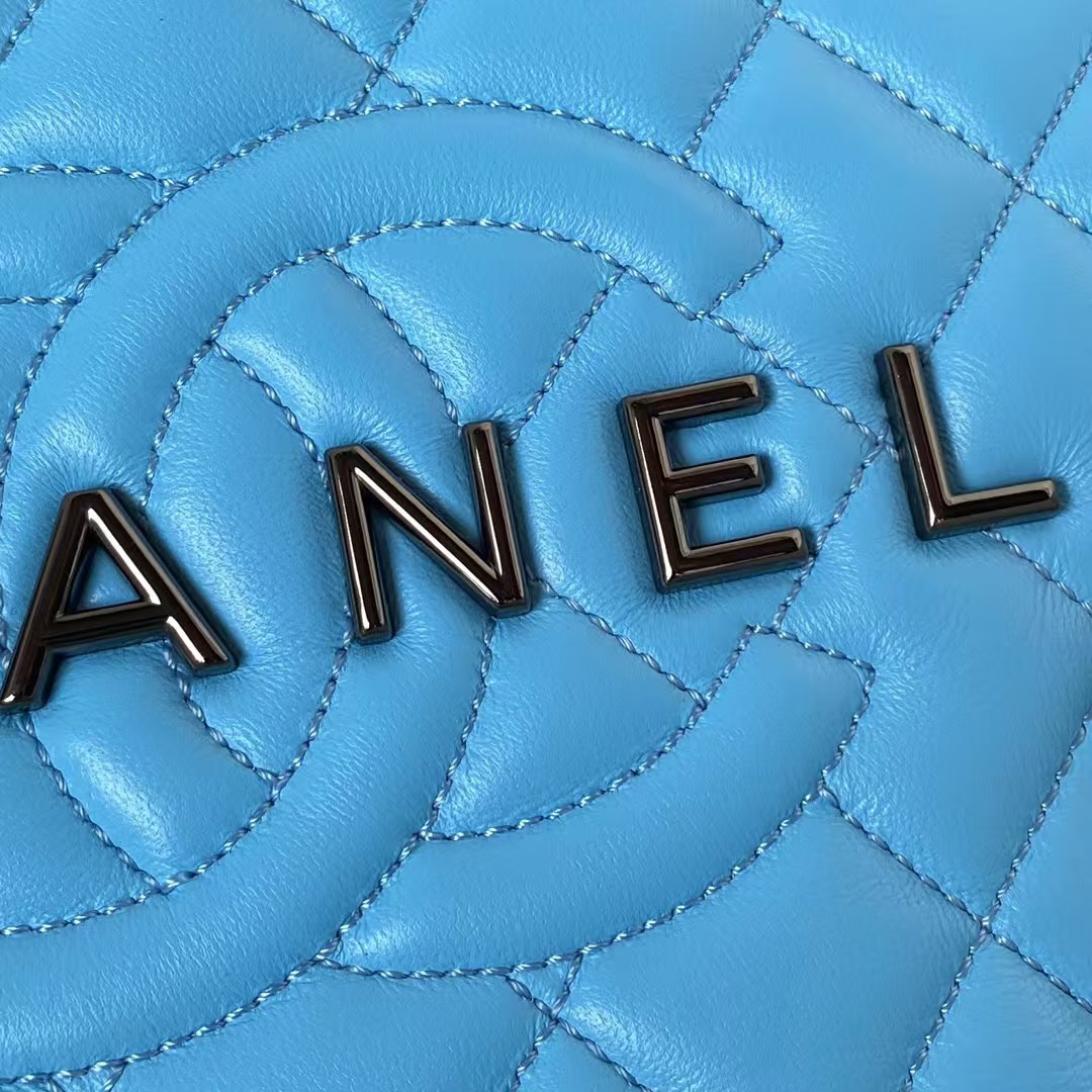 Chanel 24C AS4579 Star Bag Sky Blue and Black Satin Black Metal Hardware - Image 3