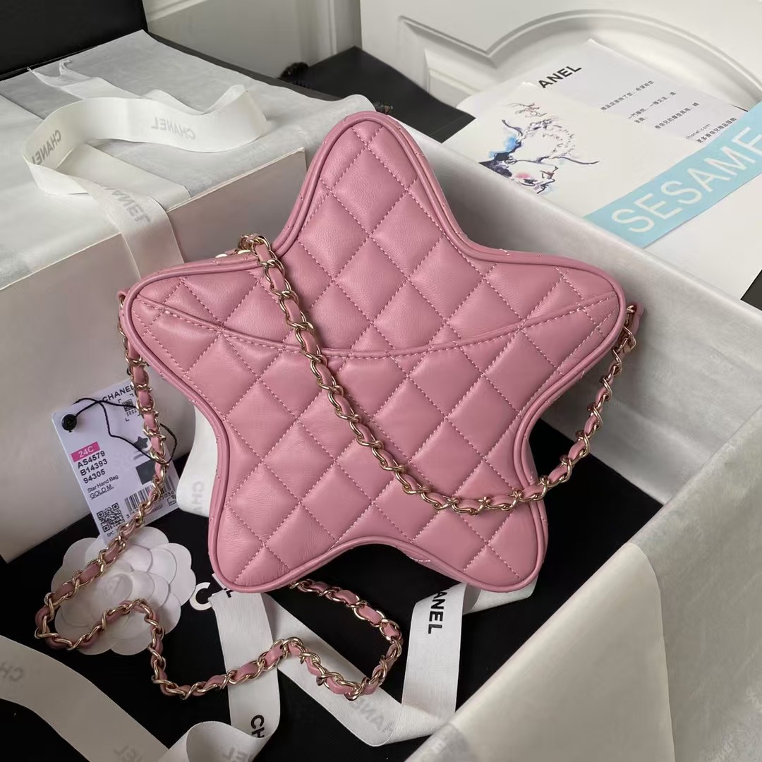 Chanel 24C AS4579 Star Bag Pink Lambskin Light Gold Hardware - Image 3
