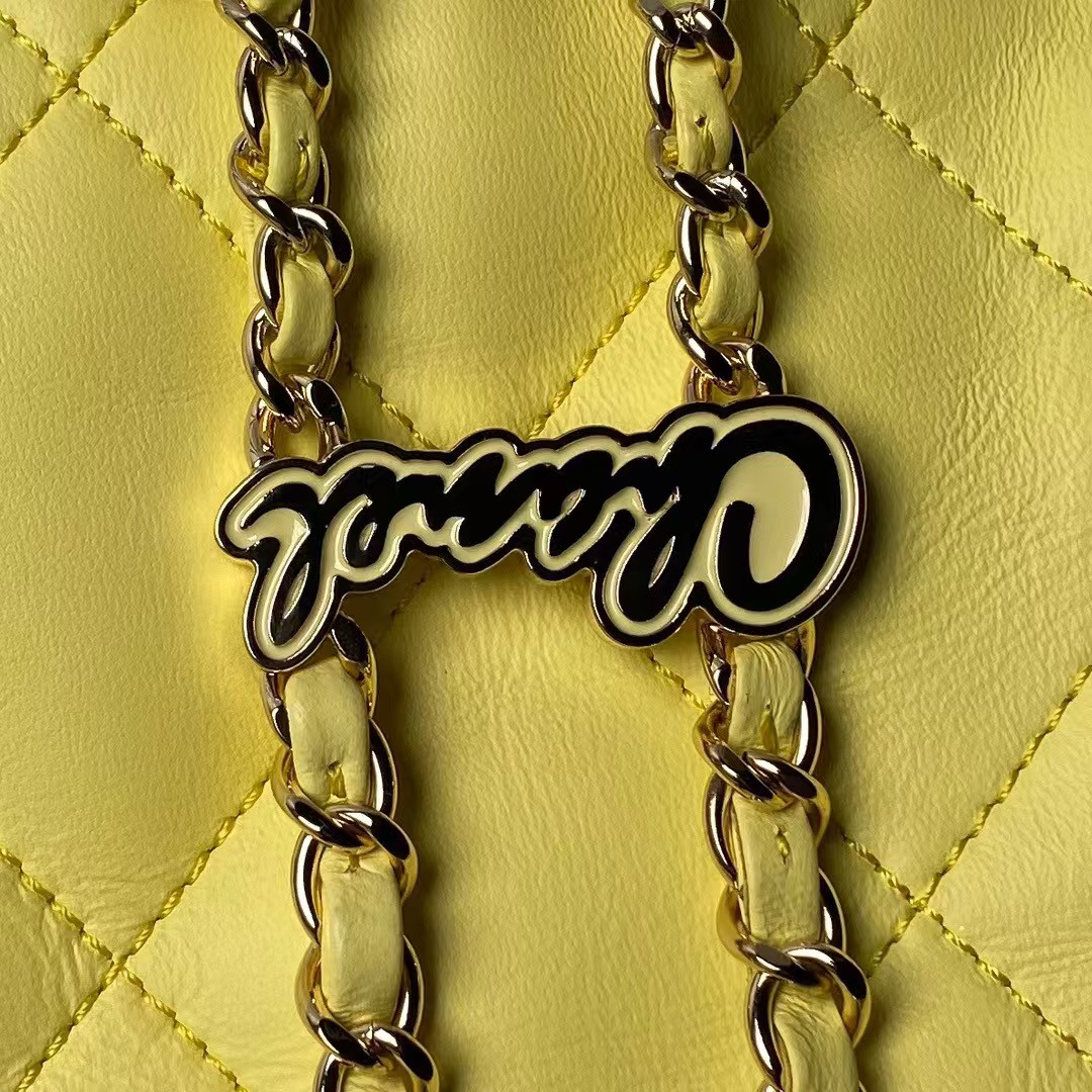 Chanel 24S AS4810 Medium CC Drawstring Backpack Shiny Lambskin Light Gold Hardware Yellow - Image 3