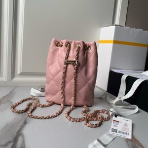 Chanel 24S AS4810 Medium CC Drawstring Backpack Shiny Lambskin Light Gold Hardware Pink