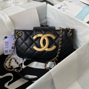 Chanel 24C AS4611 Vintage Logo Lambskin Rectangular Shoulder Bag Black