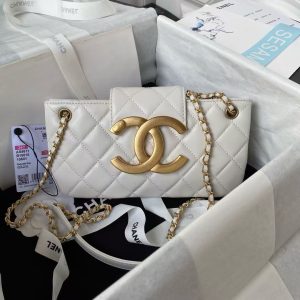 Chanel 24C AS4611 Vintage Logo Lambskin Rectangular Shoulder Bag White