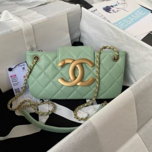 Chanel 24C AS4611 Vintage Logo Lambskin Rectangular Shoulder Bag Green