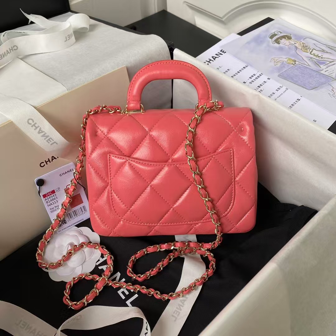 Chanel 24C AS4543 Mini Flap Bag Chain Bag Top Handle Dark Pink Lambskin - Image 7