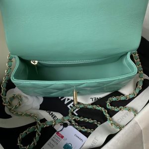 Chanel 24C AS4543 Mini Flap Bag Chain Bag Top Handle Turquoise Lambskin