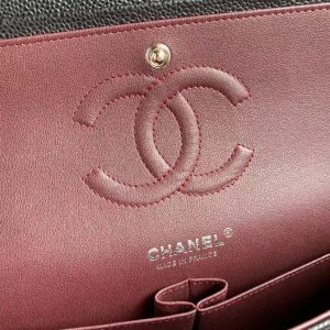 Chanel Classic 11.12 Handbag Caviar Silver Hardware Burgundy Interior