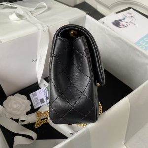 Chanel 23S AS4064 Camellia Embossed Chain Lambskin Flap Bag Black