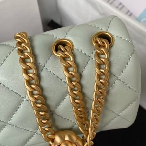 Chanel 23S AS4041 Mini Camellia Embossed Rectangular Flap Bag Antique Gold Hardware Light Green