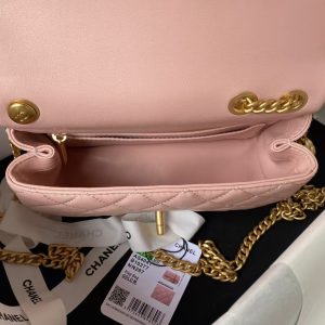 Chanel 23S AS4041 Mini Camellia Embossed Rectangular Flap Bag Antique Gold Metal Hardware Light Pink