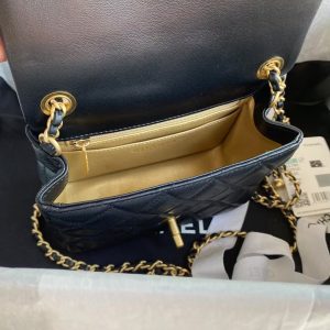 Chanel 23C AS1786 Mini Square Pearl Embossed Flap Bag Antique Gold Hardware Black