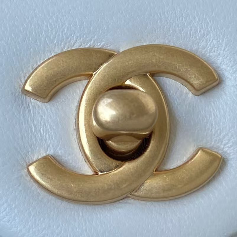 Chanel 23C AS1786 Mini Square Pearl Embossed Flap Bag Antique Gold Hardware White - Image 7