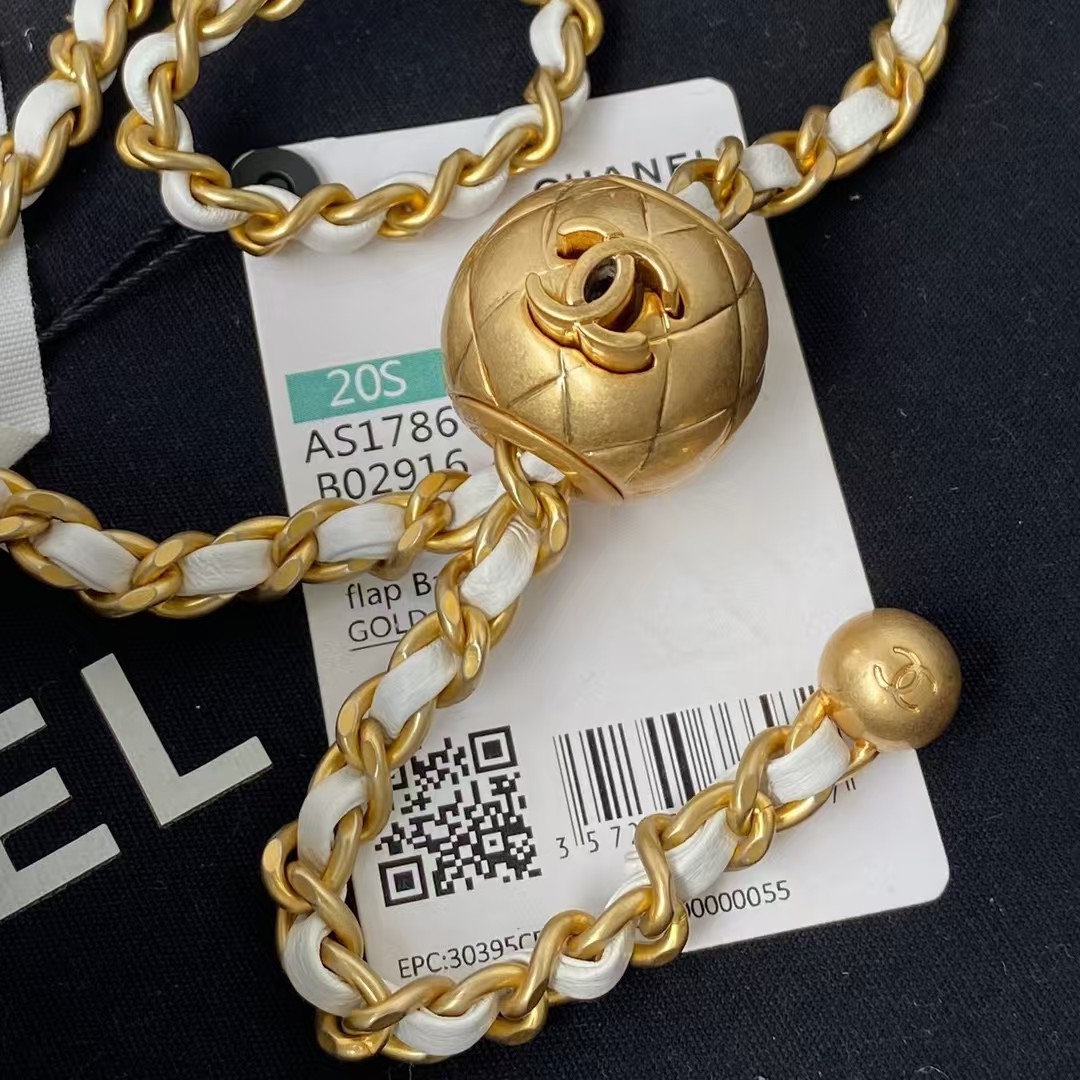 Chanel 23C AS1786 Mini Square Pearl Embossed Flap Bag Antique Gold Hardware White - Image 8