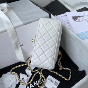 Chanel 23C AS1786 Mini Square Pearl Embossed Flap Bag Antique Gold Hardware White