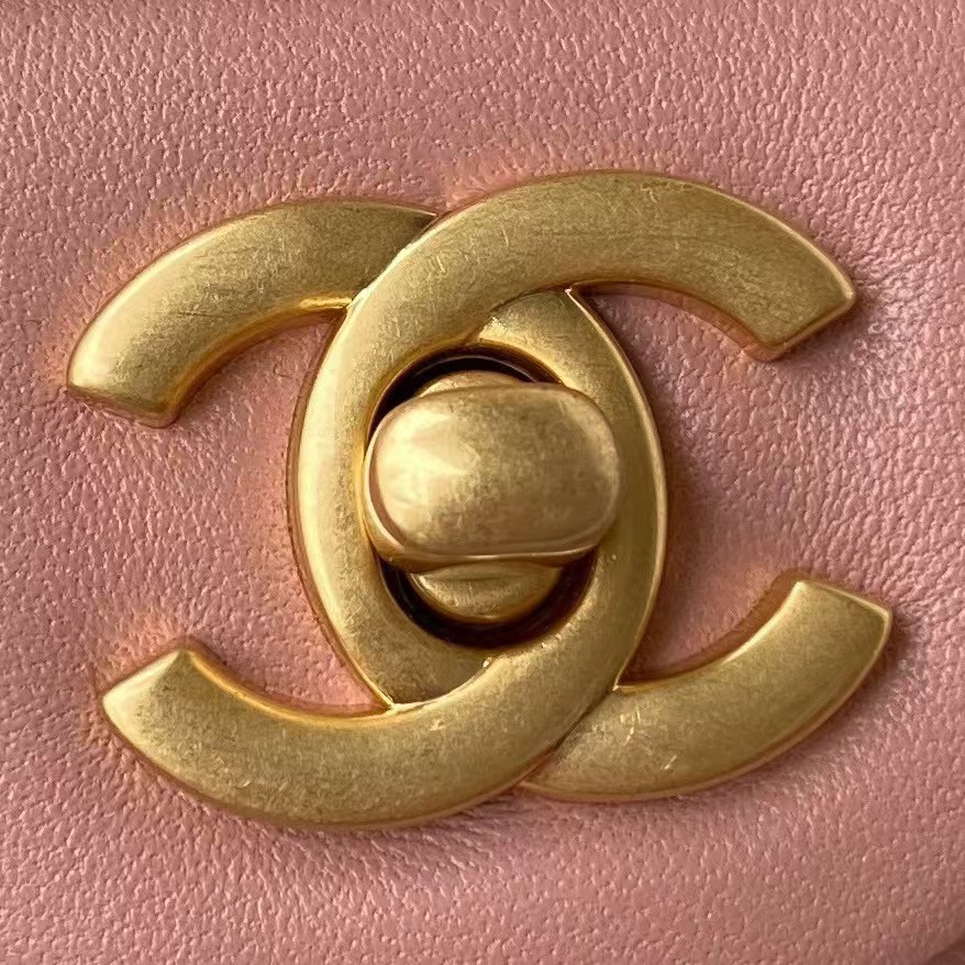 Chanel 23C AS1786 Mini Square Pearl Embossed Flap Bag Antique Gold Hardware Dark Pink - Image 5