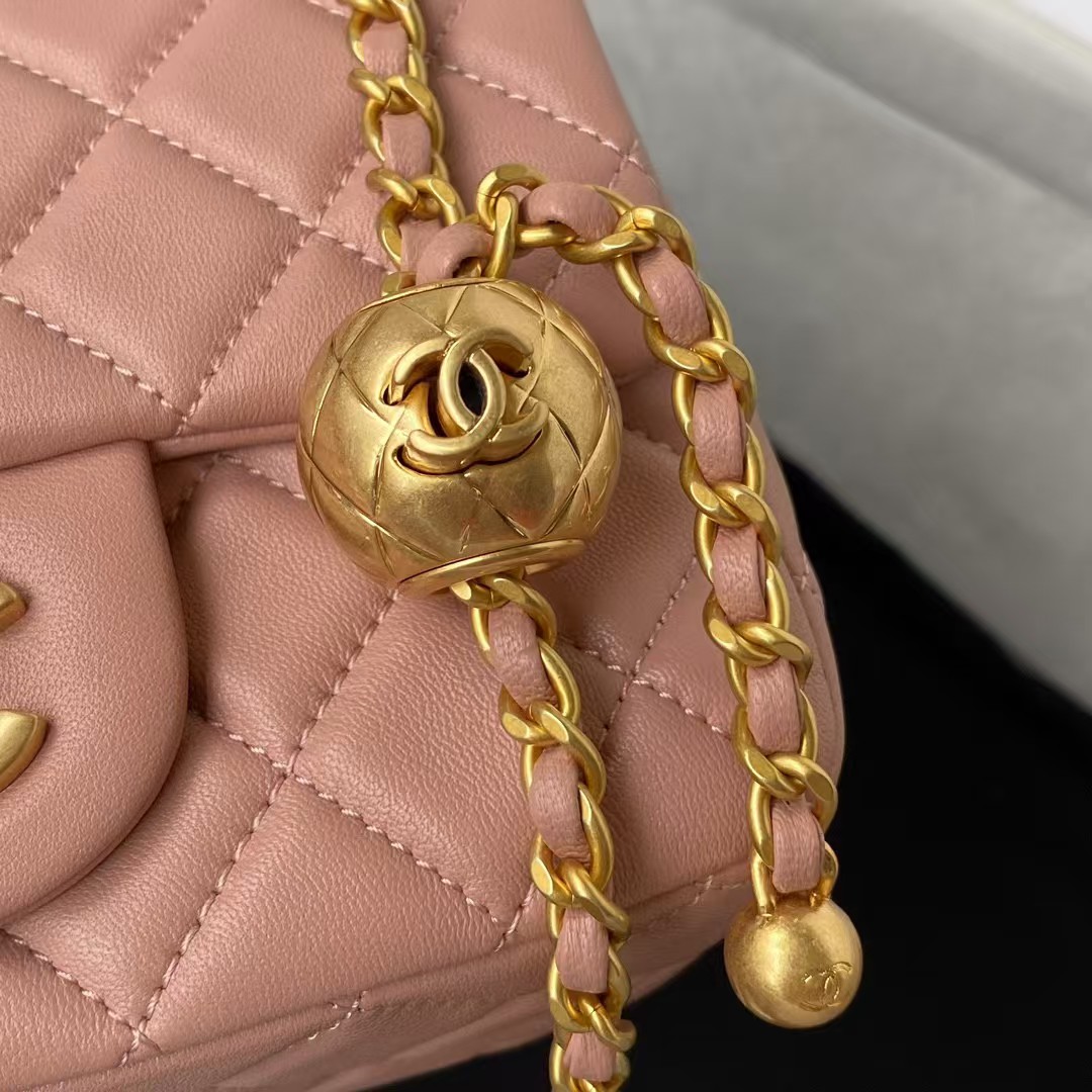 Chanel 23C AS1786 Mini Square Pearl Embossed Flap Bag Antique Gold Hardware Dark Pink - Image 3