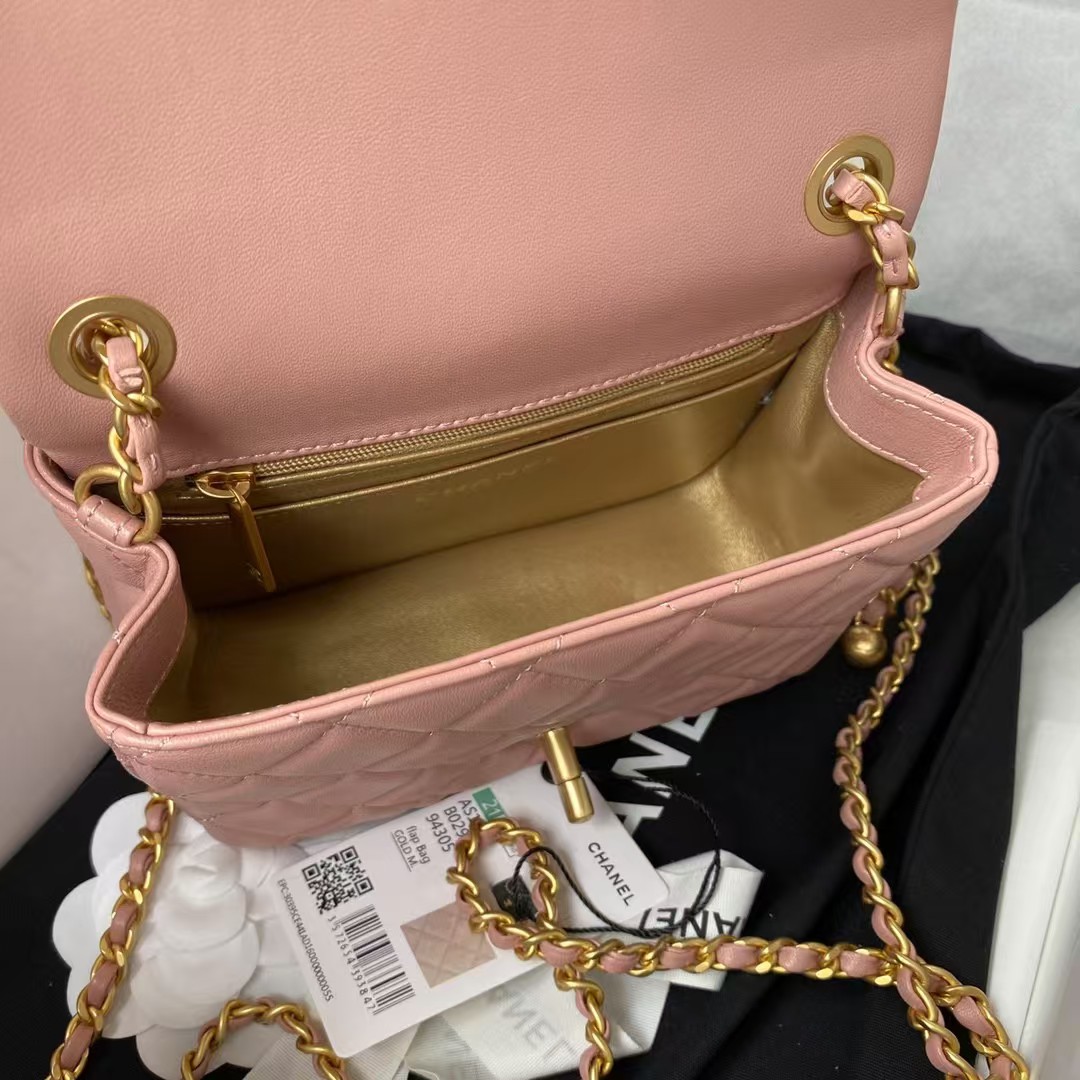 Chanel 23C AS1786 Mini Square Pearl Embossed Flap Bag Antique Gold Hardware Dark Pink - Image 2