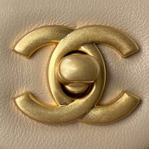 Chanel 23C AS1786 Mini Square Pearl Embossed Flap Bag Antique Gold Hardware Apricot