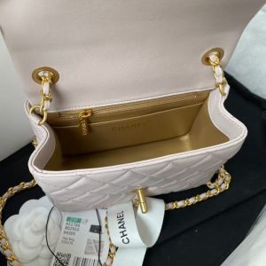 Chanel 23C AS1786 Mini Square Pearl Embossed Flap Bag Antique Gold Hardware Light Pink