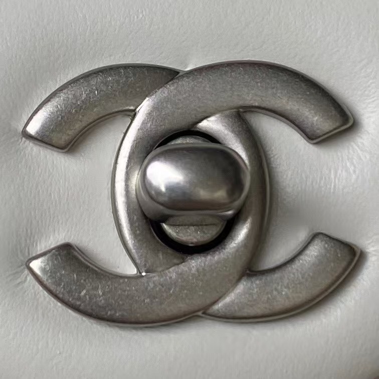Chanel 23C AS1786 Mini Square Pearl Embossed Flap Bag Antique Silver Hardware White - Image 5