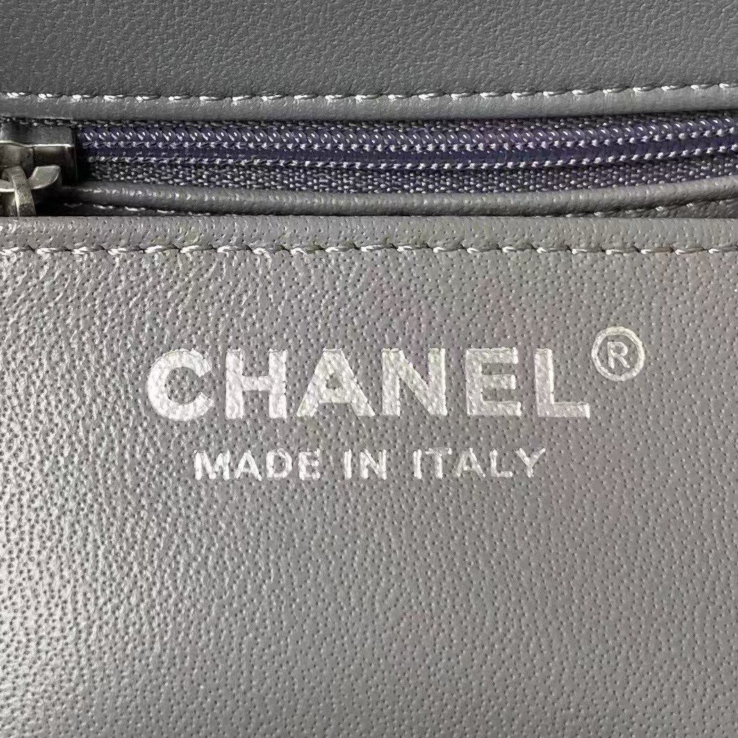 Chanel 23C AS1786 Mini Square Pearl Embossed Flap Bag Antique Silver Hardware Dark Grey - Image 3