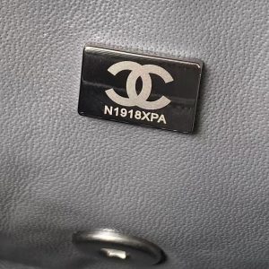 Chanel 23C AS1786 Mini Square Pearl Embossed Flap Bag Antique Silver Hardware Dark Grey